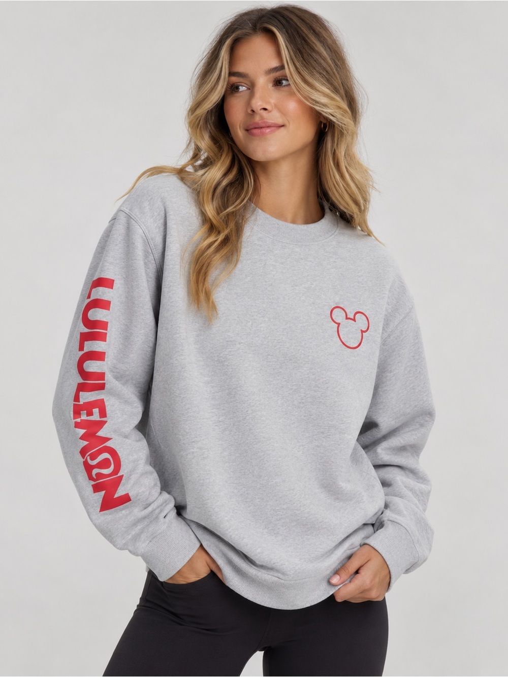 Lululemon x Disney Mickey Mouse Crewneck Sweatshirt Gray Red Size 12